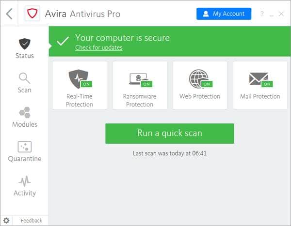 Антивирусная программа Avira Antivirus Pro.
