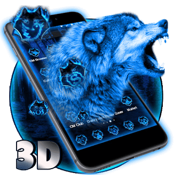 Тема 3D Neon Vivid Wolf logo