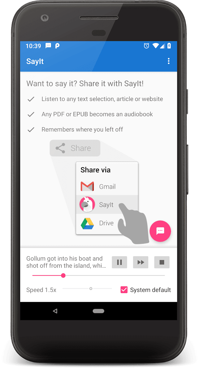 SayIt: Text, articles or books to speech скриншот 1
