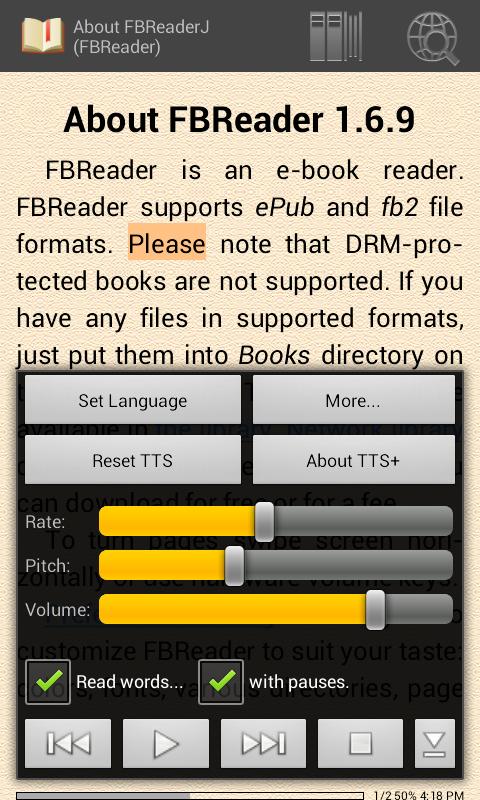 Плагин TTS+ для FBReader скриншот 4