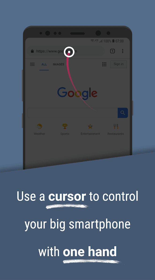 Reachability Cursor: one-handed mode mouse pointer скриншот 1