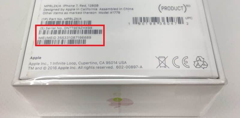 Imei номер и серийный номер на коробке iPhone.