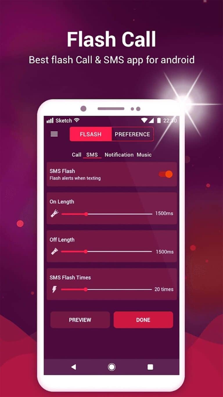 Вспышка на звонок и смс на русском фонарик на андроид
