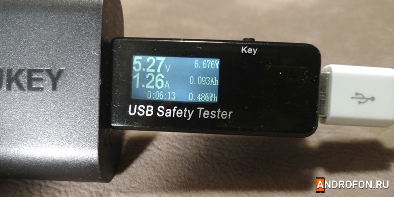 Измерение зарядки через USB тестер.