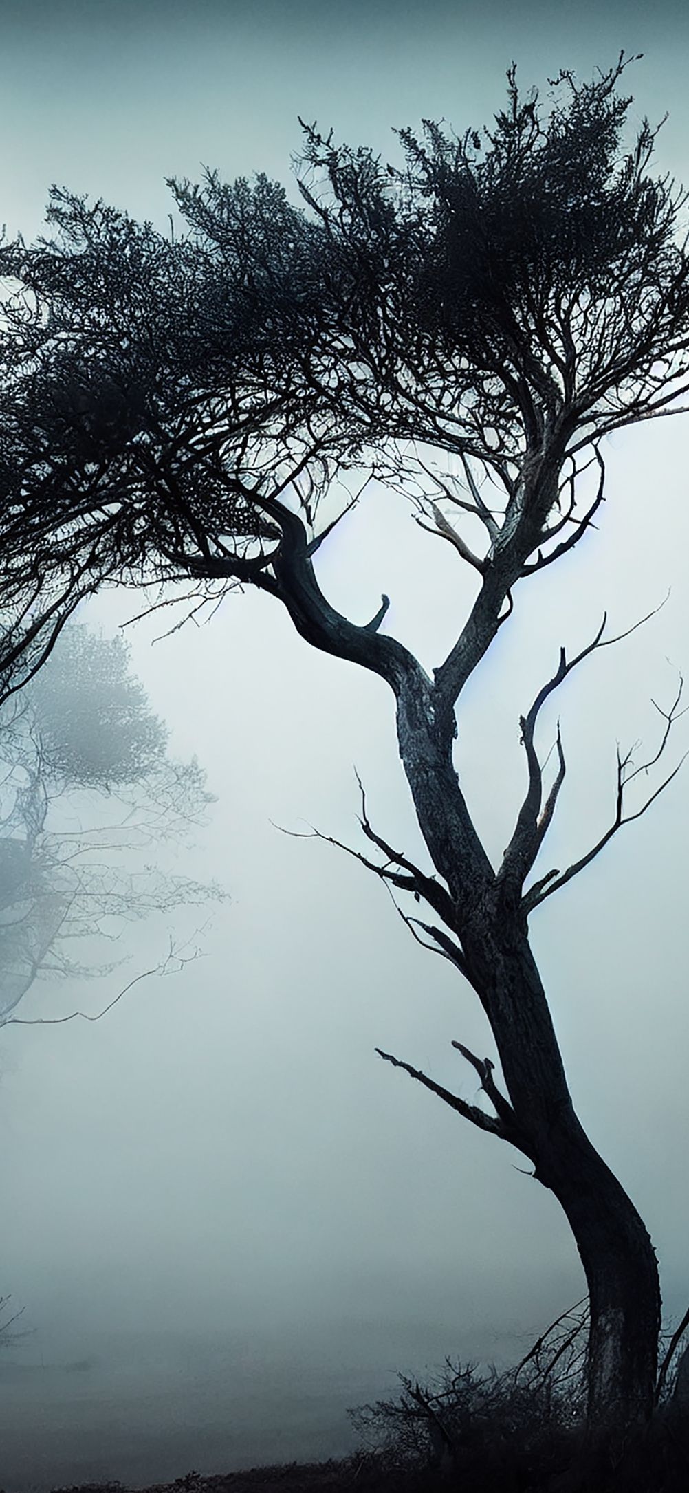 обои дерево в тумане