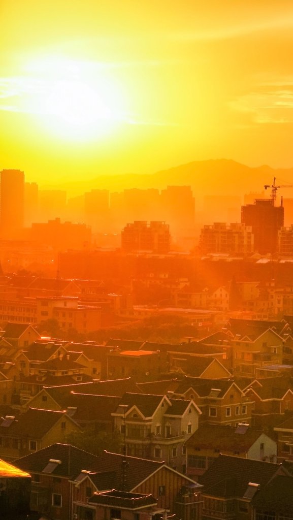 обои закат в городе